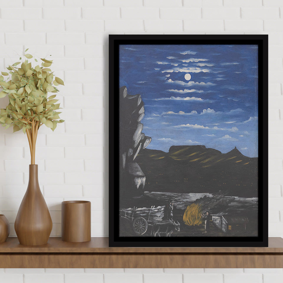 Niko Pirosmani Canvas Wall Art, Arsenali Mountain At Night, Niko Pirosmani Painting,Framed Wall Art Decor, Floating Frame