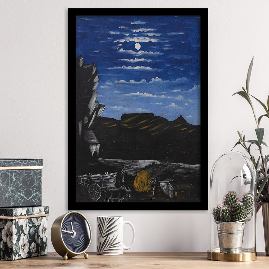 Niko Pirosmani Wall Art, Arsenali Mountain At Night, Niko Pirosmani Painting,Framed Art Prints Wall Decor, Picture Framed