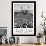 Oracle Park San Francisco Giants, Stadium Print For Baseball Lovers, Black And White, Framed Art Print Wall Decor