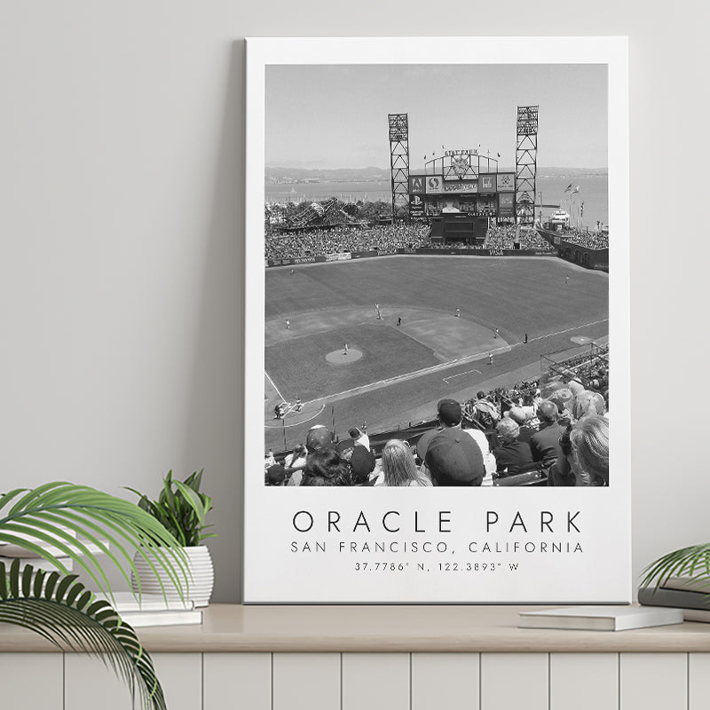 Oracle Park San Francisco Giants, Stadium Print For Baseball Lovers, Black And White, Canvas Print Wall Art