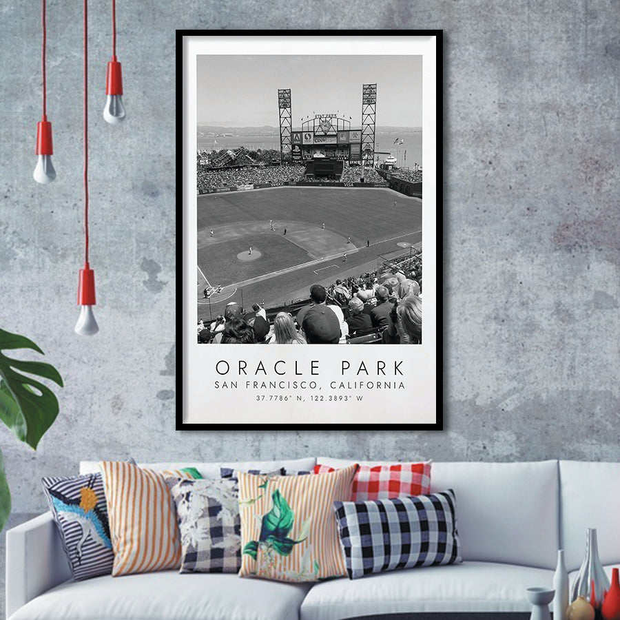 Oracle Park San Francisco Giants, Stadium Print For Baseball Lovers, Black And White, Framed Art Print Wall Decor