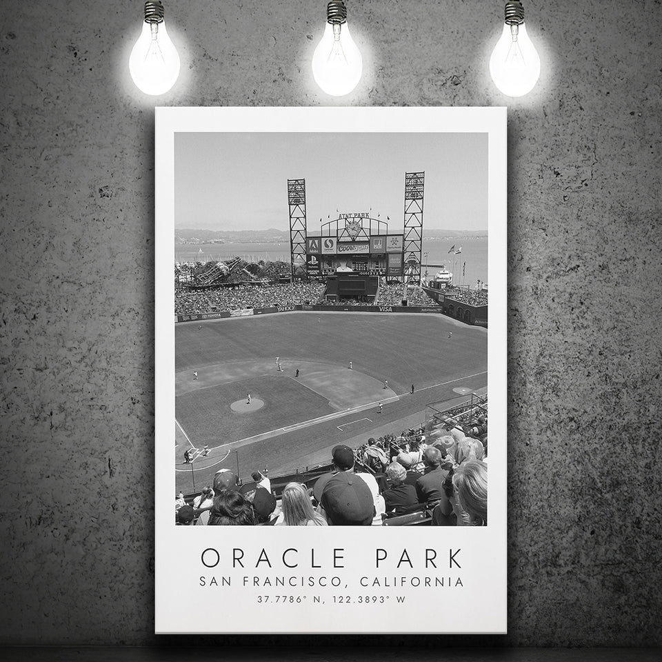 Oracle Park San Francisco Giants, Stadium Print For Baseball Lovers, Black And White, Canvas Print Wall Art