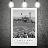 Oracle Park San Francisco Giants, Stadium Print For Baseball Lovers, Black And White, Canvas Print Wall Art