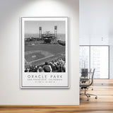 Oracle Park San Francisco Giants, Stadium Wall Art For Baseball Lovers, B&W, Floating Framed Canvas Print
