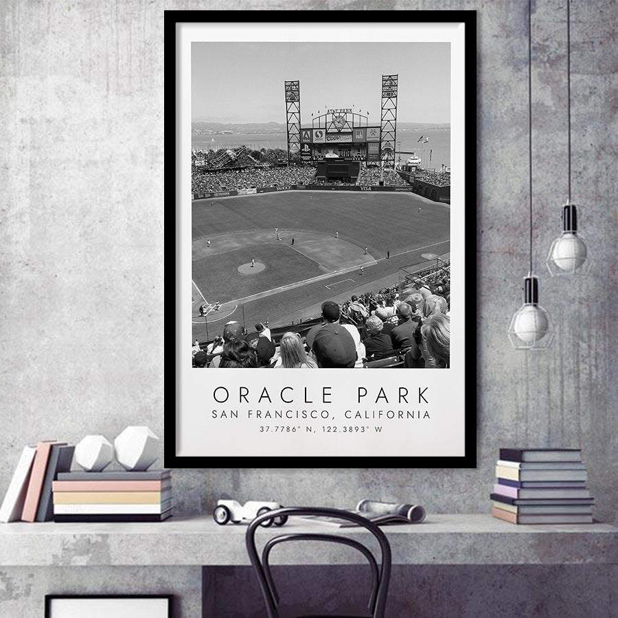 Oracle Park San Francisco Giants, Stadium Print For Baseball Lovers, Black And White, Framed Art Print Wall Decor