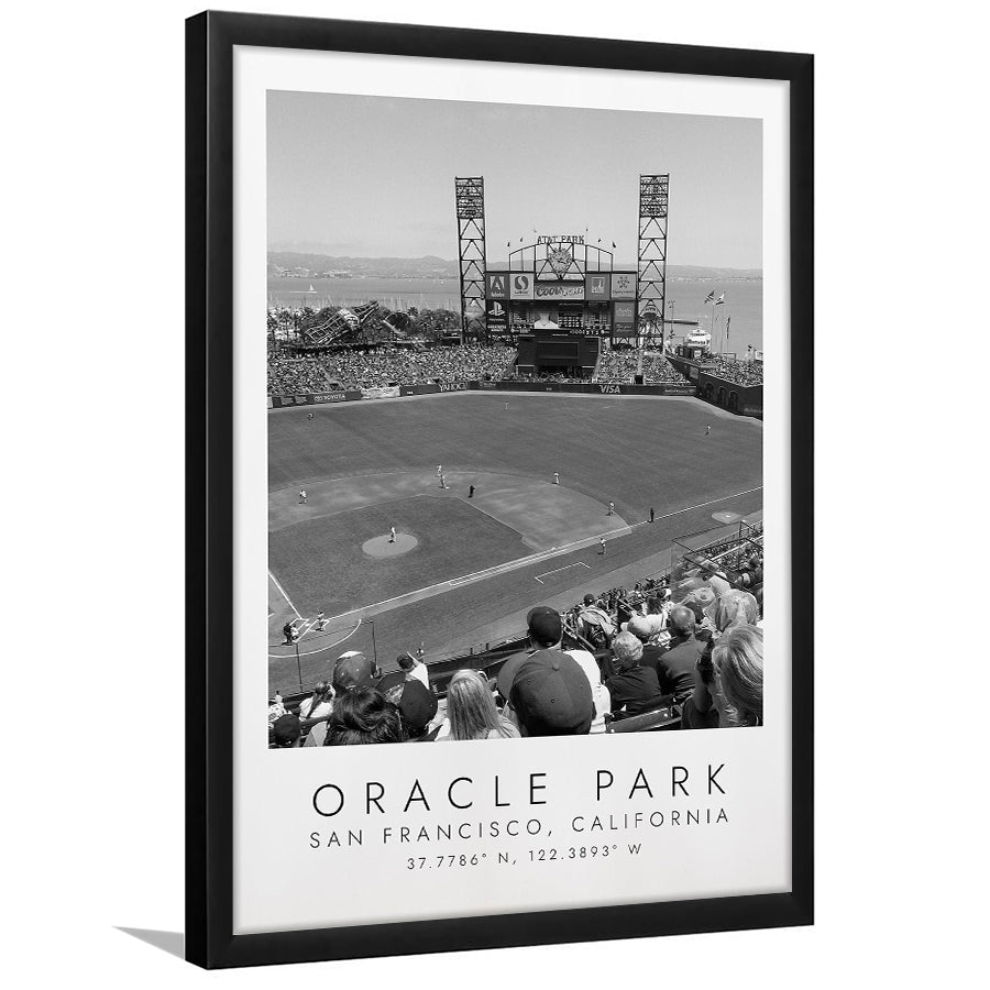Oracle Park San Francisco Giants, Stadium Print For Baseball Lovers, Black And White, Framed Art Print Wall Decor