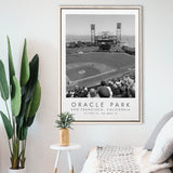 Oracle Park San Francisco Giants, Stadium Wall Art For Baseball Lovers, B&W, Floating Framed Canvas Print