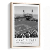 Oracle Park San Francisco Giants, Stadium Wall Art For Baseball Lovers, B&W, Floating Framed Canvas Print