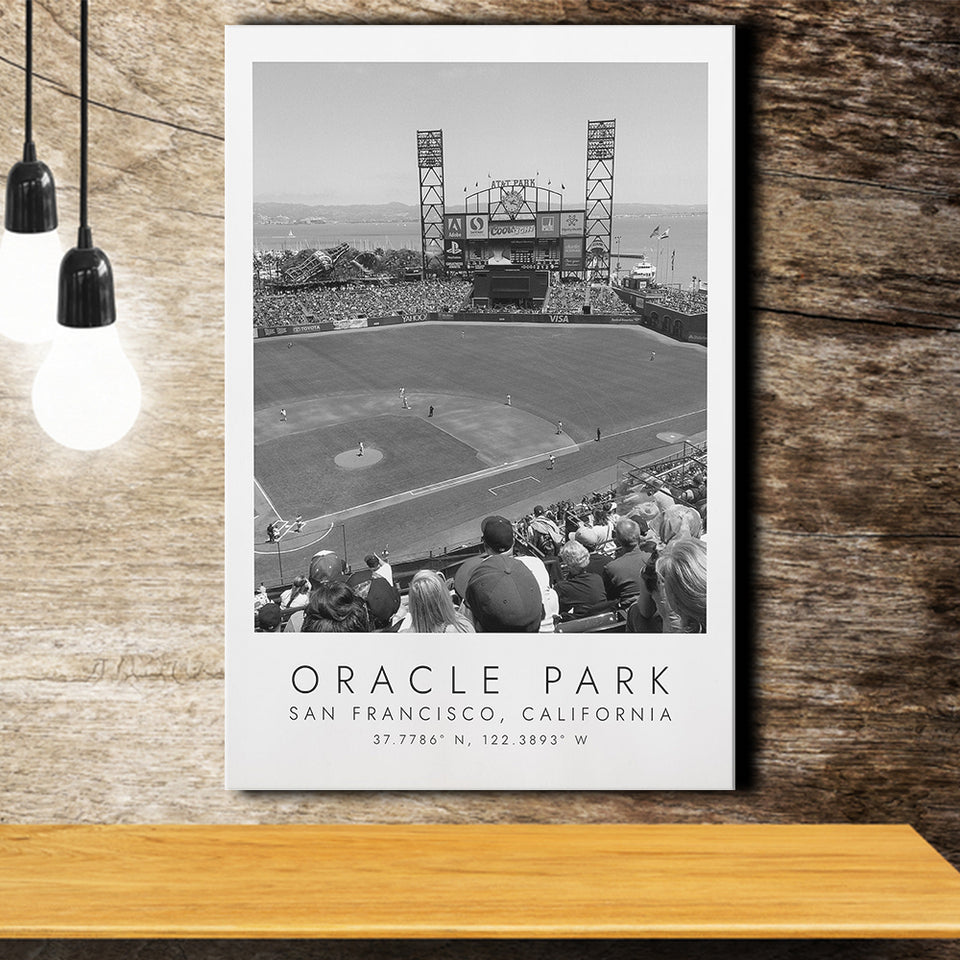 Oracle Park San Francisco Giants, Stadium Print For Baseball Lovers, Black And White, Canvas Print Wall Art