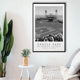 Oracle Park San Francisco Giants, Stadium Wall Art For Baseball Lovers, B&W, Floating Framed Canvas Print
