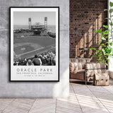 Oracle Park San Francisco Giants, Stadium Wall Art For Baseball Lovers, B&W, Floating Framed Canvas Print