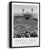 Oracle Park San Francisco Giants, Stadium Wall Art For Baseball Lovers, B&W, Floating Framed Canvas Print