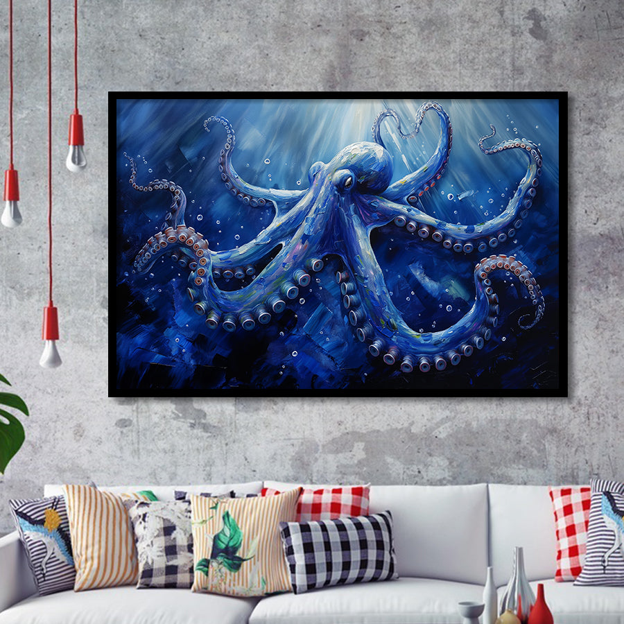 Octopus In The Sea Ocean Acrylic Painting Blue, Painting Art, Framed Art Print Wall Art Home Decor