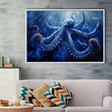 Octopus In The Sea Ocean Acrylic Painting Blue, Floating Frame, Framed Canvas Print Wall Art Home Decor
