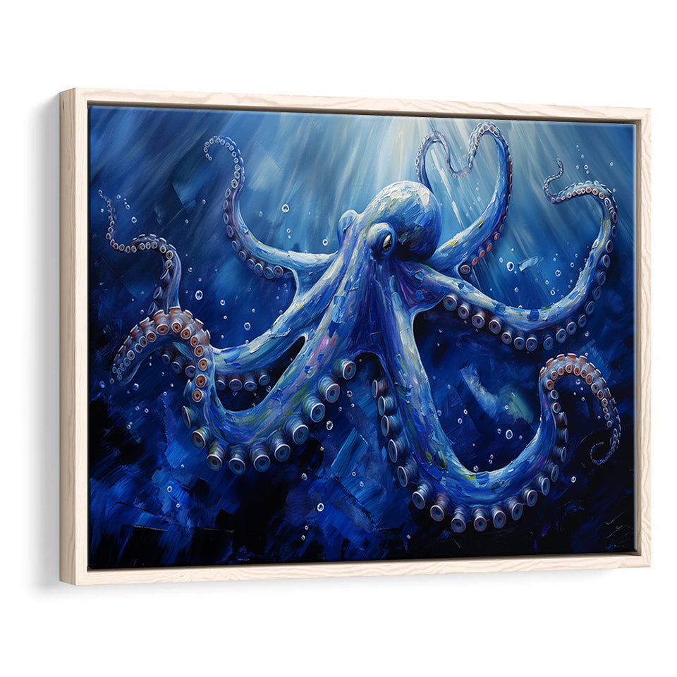 Octopus In The Sea Ocean Acrylic Painting Blue, Floating Frame, Framed Canvas Print Wall Art Home Decor