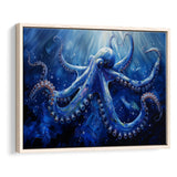 Octopus In The Sea Ocean Acrylic Painting Blue, Floating Frame, Framed Canvas Print Wall Art Home Decor