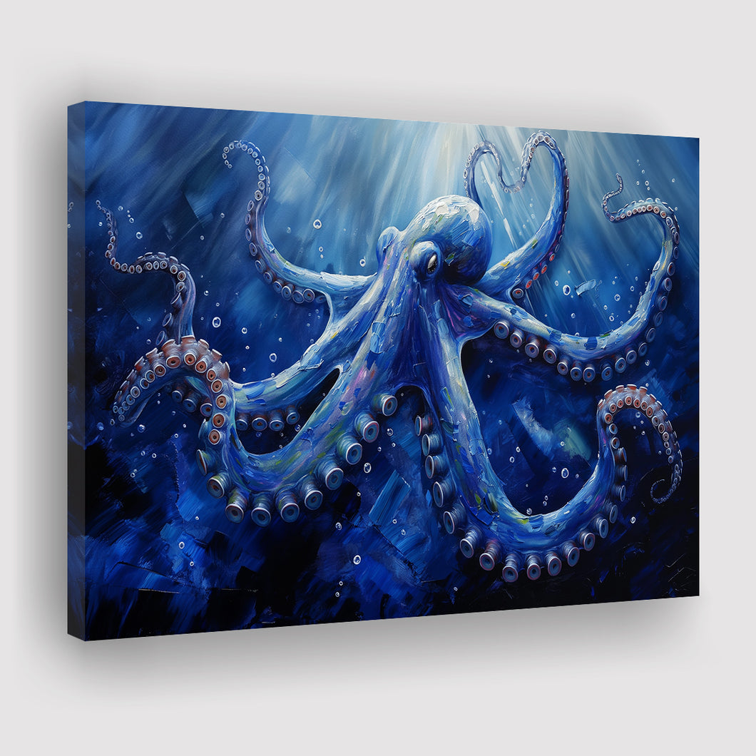 Octopus In The Sea Ocean Acrylic Painting Blue, Art Print, Canvas Print Wall Art Home Decor