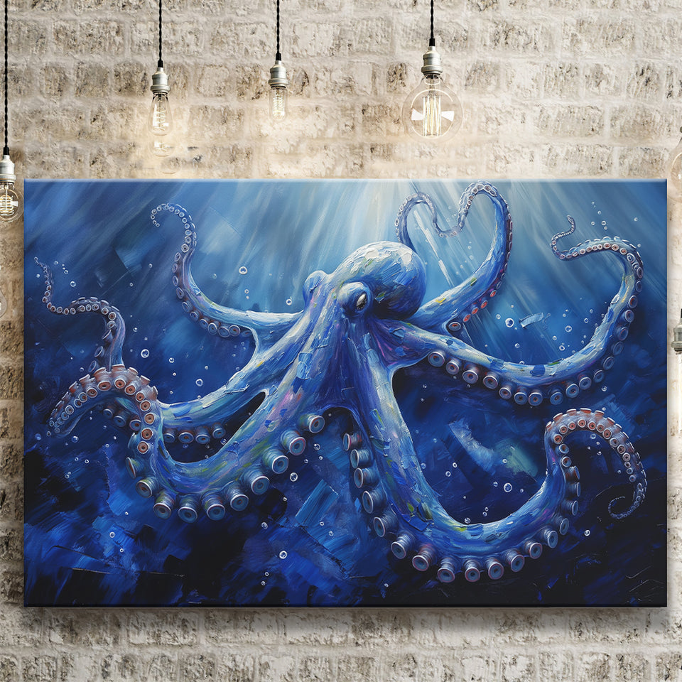 Octopus In The Sea Ocean Acrylic Painting Blue, Art Print, Canvas Print Wall Art Home Decor