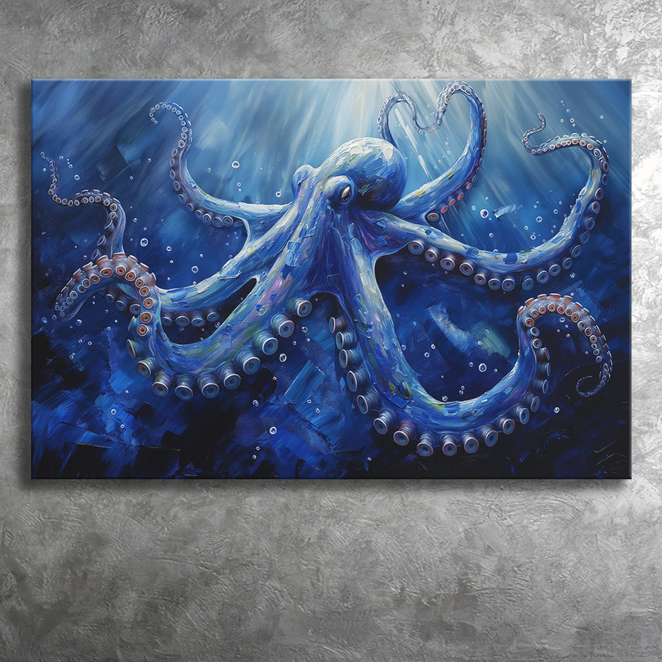 Octopus In The Sea Ocean Acrylic Painting Blue, Art Print, Canvas Print Wall Art Home Decor