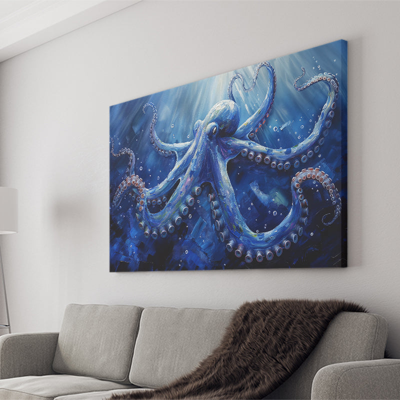 Octopus In The Sea Ocean Acrylic Painting Blue, Art Print, Canvas Print Wall Art Home Decor