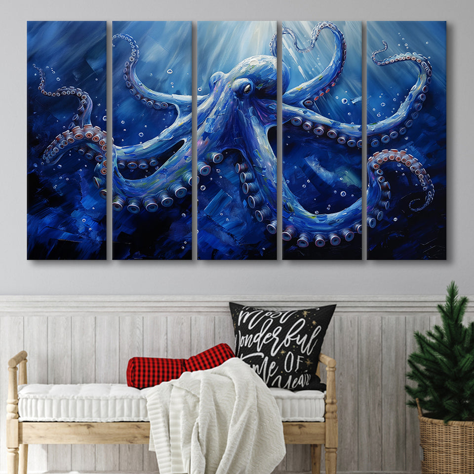 Octopus In The Sea Ocean Acrylic Painting Blue, Extra Large Canvas, Canvas Print Wall Art Decor