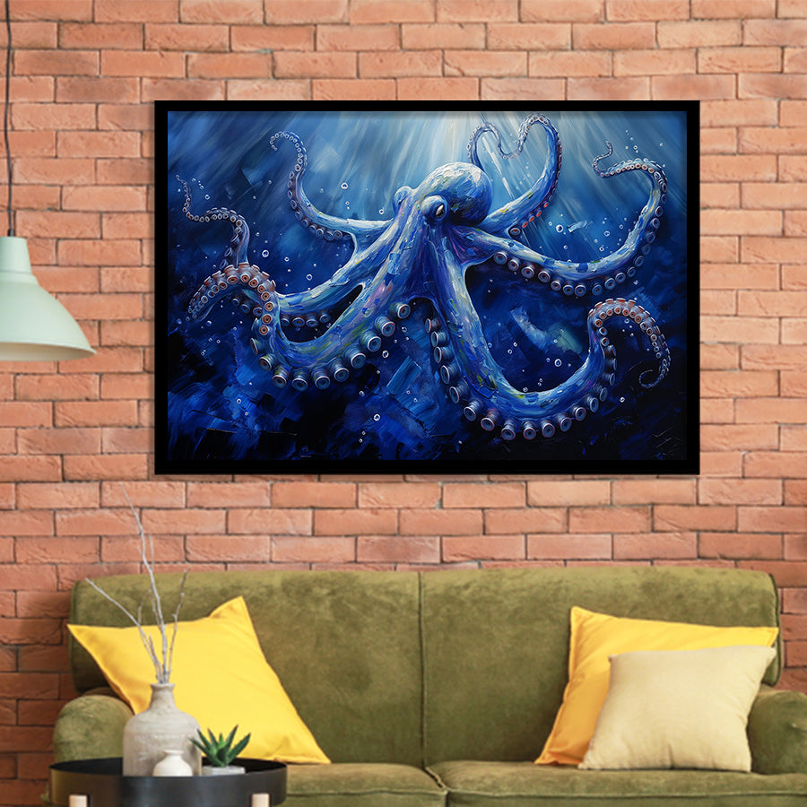 Octopus In The Sea Ocean Acrylic Painting Blue, Painting Art, Framed Art Print Wall Art Home Decor