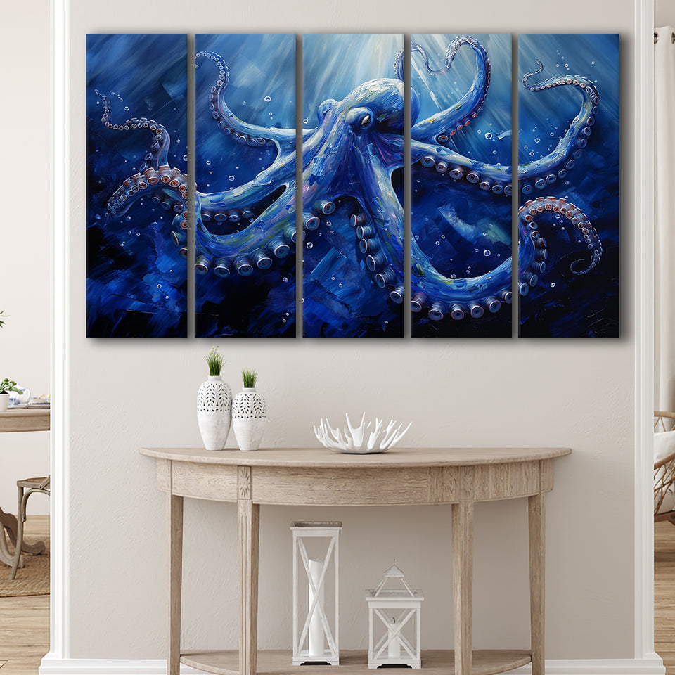 Octopus In The Sea Ocean Acrylic Painting Blue, Extra Large Canvas, Canvas Print Wall Art Decor