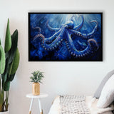 Octopus In The Sea Ocean Acrylic Painting Blue, Floating Frame, Framed Canvas Print Wall Art Home Decor