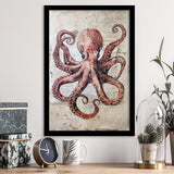 Octopus Portrait Painting old Paper Vintage, Framed Art Prints Wall Decor, Picture Framed Painting