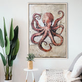 Octopus Portrait Painting old Paper Vintage, Framed Canvas Prints Wall Art Decor, Floarting Frame Painting Canvas Art