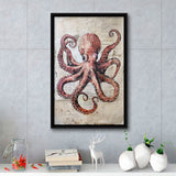 Octopus Portrait Painting old Paper Vintage, Framed Canvas Prints Wall Art Decor, Floarting Frame Painting Canvas Art