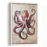 Octopus Portrait Painting old Paper Vintage, Framed Canvas Prints Wall Art Decor, Floarting Frame Painting Canvas Art
