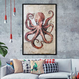 Octopus Portrait Painting old Paper Vintage, Framed Art Prints Wall Decor, Picture Framed Painting