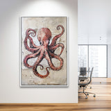 Octopus Portrait Painting old Paper Vintage, Framed Canvas Prints Wall Art Decor, Floarting Frame Painting Canvas Art
