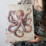 Octopus Portrait Painting old Paper Vintage, Canvas Prints Wall Art Home Decor, Painting Canvas Art