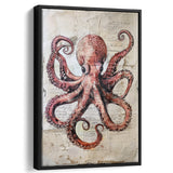 Octopus Portrait Painting old Paper Vintage, Framed Canvas Prints Wall Art Decor, Floarting Frame Painting Canvas Art