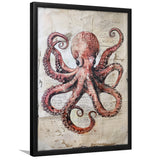 Octopus Portrait Painting old Paper Vintage, Framed Art Prints Wall Decor, Picture Framed Painting