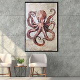 Octopus Portrait Painting old Paper Vintage, Framed Canvas Prints Wall Art Decor, Floarting Frame Painting Canvas Art