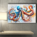 Octopus Watercolor Painting Mixed Color Art, Canvas Print Wall Art Home Decor, Painting Canvas Art Print