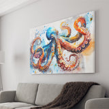 Octopus Watercolor Painting Mixed Color Art, Canvas Print Wall Art Home Decor, Painting Canvas Art Print