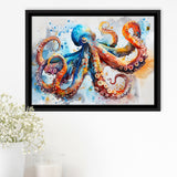 Octopus Watercolor Painting Mixed Color Art, Framed Canvas Print Wall Art Decor, Floating Frame Painting Canvas