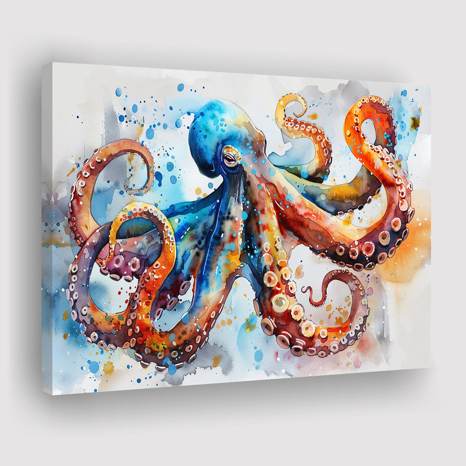 Octopus Watercolor Painting Mixed Color Art, Canvas Print Wall Art Home Decor, Painting Canvas Art Print