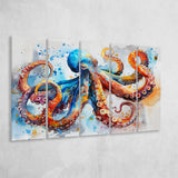 Octopus Watercolor Painting Mixed Color Art, Mixed 5 Panel B Canvas Print Wall Art Decor, Extra Large Painting Canvas