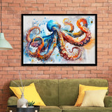 Octopus Watercolor Painting Mixed Color Art, Framed Art Print Wall Decor, Picture Framed Painting Art