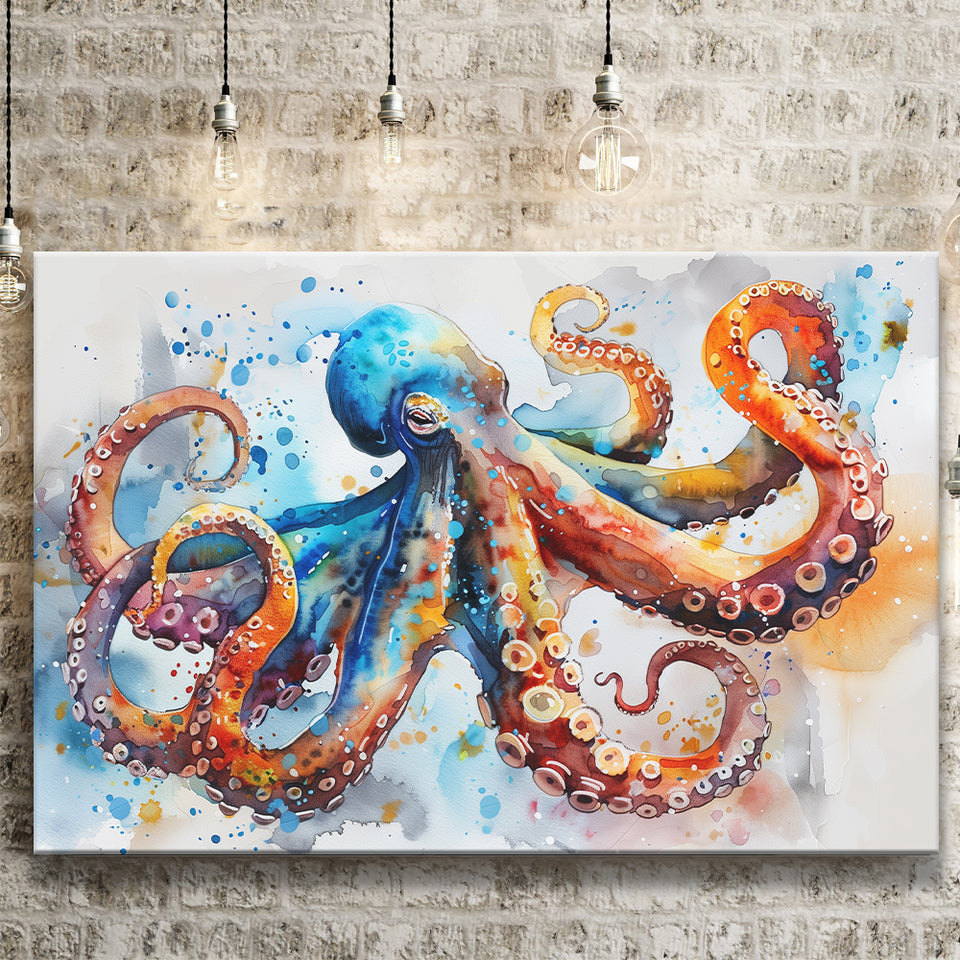 Octopus Watercolor Painting Mixed Color Art, Canvas Print Wall Art Home Decor, Painting Canvas Art Print