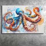 Octopus Watercolor Painting Mixed Color Art, Canvas Print Wall Art Home Decor, Painting Canvas Art Print