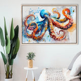 Octopus Watercolor Painting Mixed Color Art, Framed Canvas Print Wall Art Decor, Floating Frame Painting Canvas