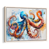 Octopus Watercolor Painting Mixed Color Art, Framed Canvas Print Wall Art Decor, Floating Frame Painting Canvas