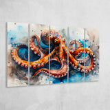Octopus Watercolor Painting Mixed Color V1, 5 Panels Extra Large Canvas, Canvas Prints Wall Art Decor