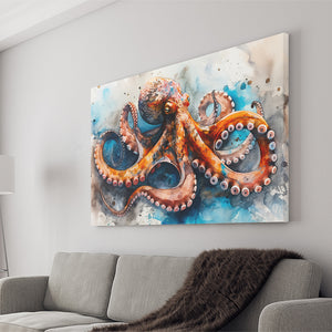 Octopus Watercolor Painting Mixed Color V1, Canvas Painting, Canvas Prints Wall Art Decor